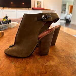 Coach Brown Peep-Toe Block Heel Boots